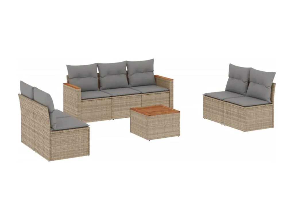 Juego de sofás jardín con cojines beige mezcla 8 pzas ratán PE