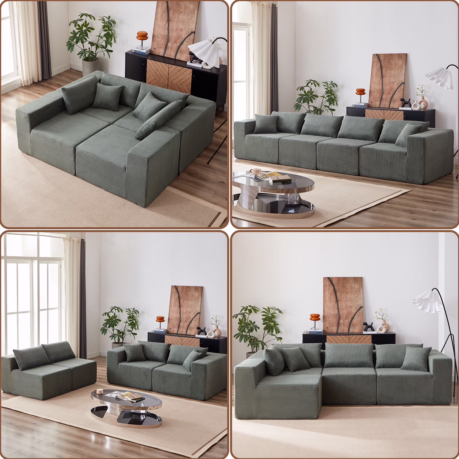 104-Inch Corduroy Modular L Shaped Sectional Sofa,Luxury Floor Couch Set,Upholstered Indoor Furniture,Foam-Filled Compressed Sofa for Living Room,Bedroom,4 PC Free Combination ? - Image 7