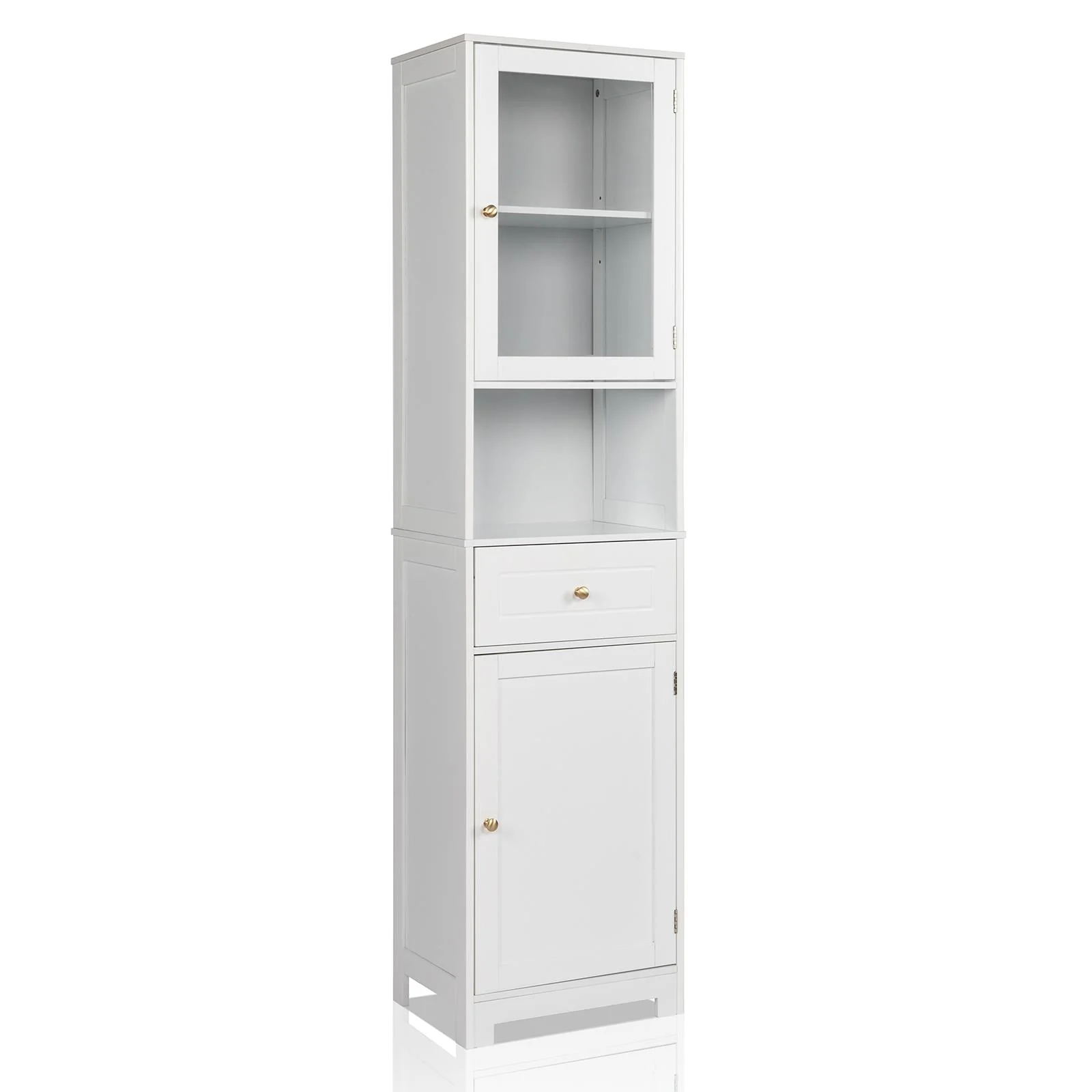 Ktaxon Large Bathroom Tall Storage Cabinet Organizer, Freestanding Line Tower Pantry Cabinet with Adjustable Shelves and 2 Cupboards for Kitchen Living Room Bedroom Office, 18"x13"x71", White - Image 11
