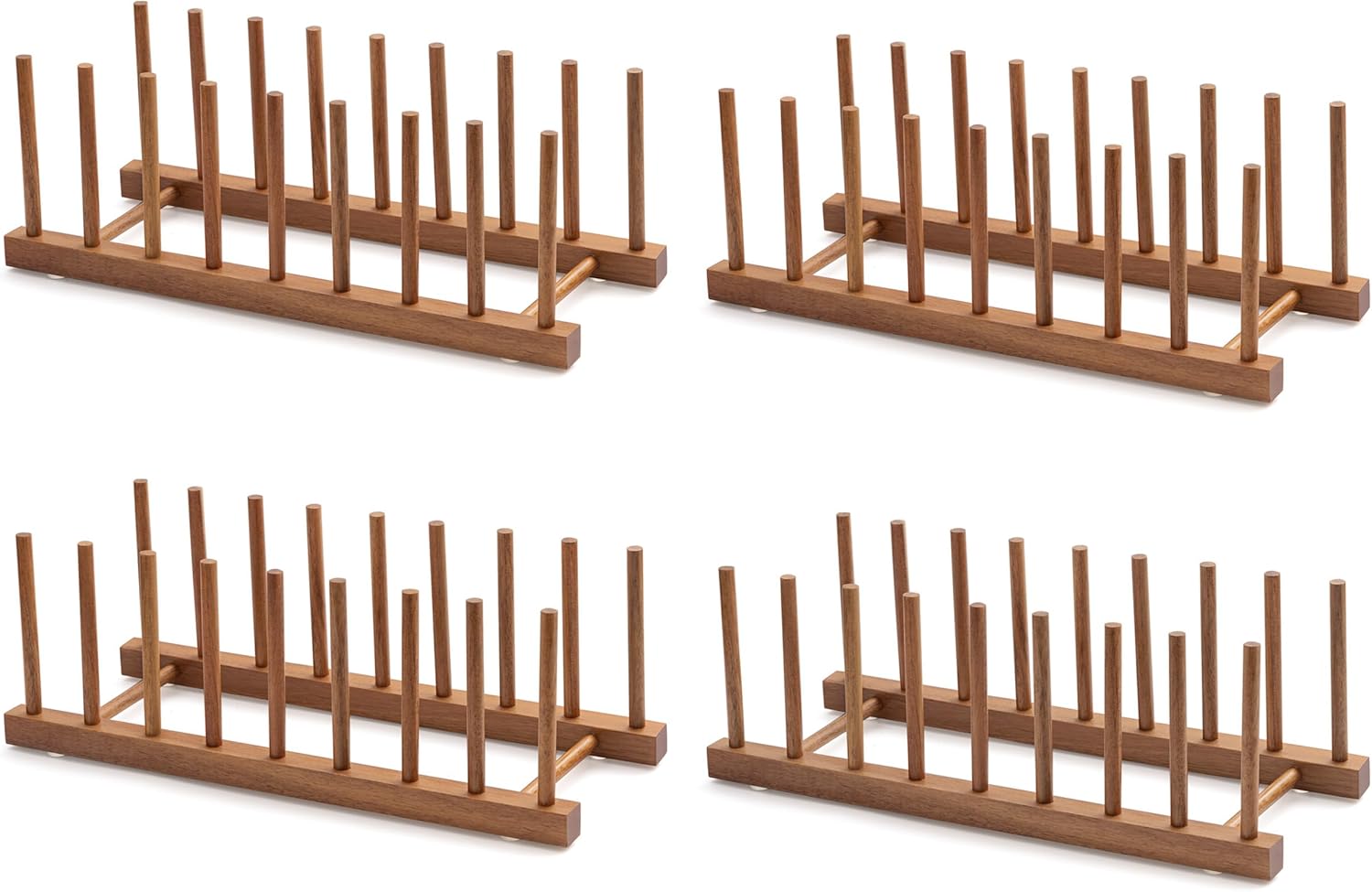 HBlife 2pcs Bamboo Dish Plate Bowl Cup Book Pot Lid Cutting Board Drying Rack Stand Drainer Storage Holder Organizer Kitchen Cabinet（Keep Dry）