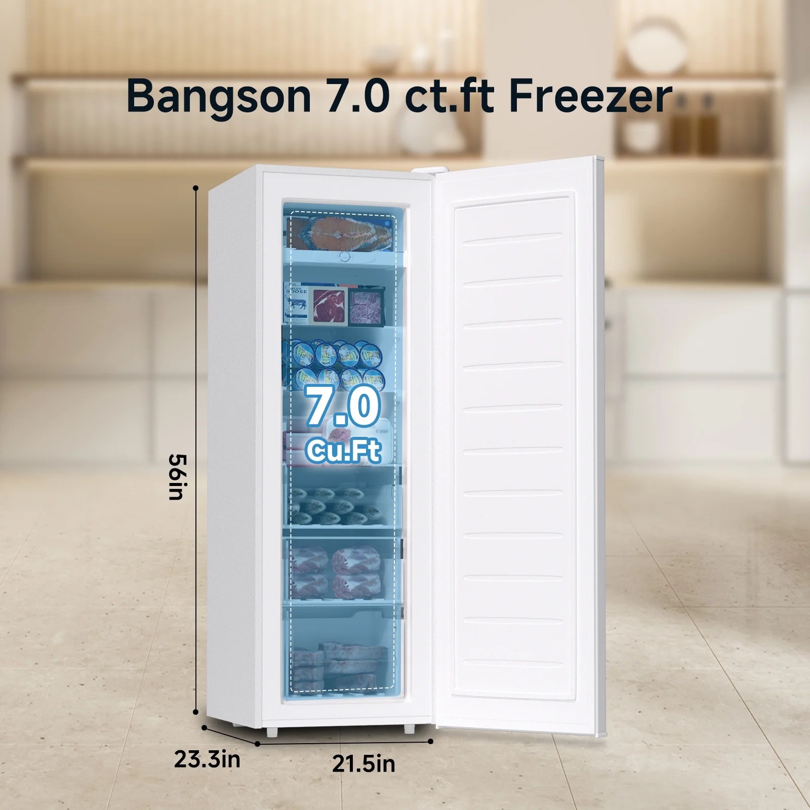 BANGSON Upright Freezer, 7.0 Cu.ft Freestanding Freezer, Convertible Upright Freezer/Refrigerator, Single Door for Kitchen, Office, Apartment, Silver - Image 11