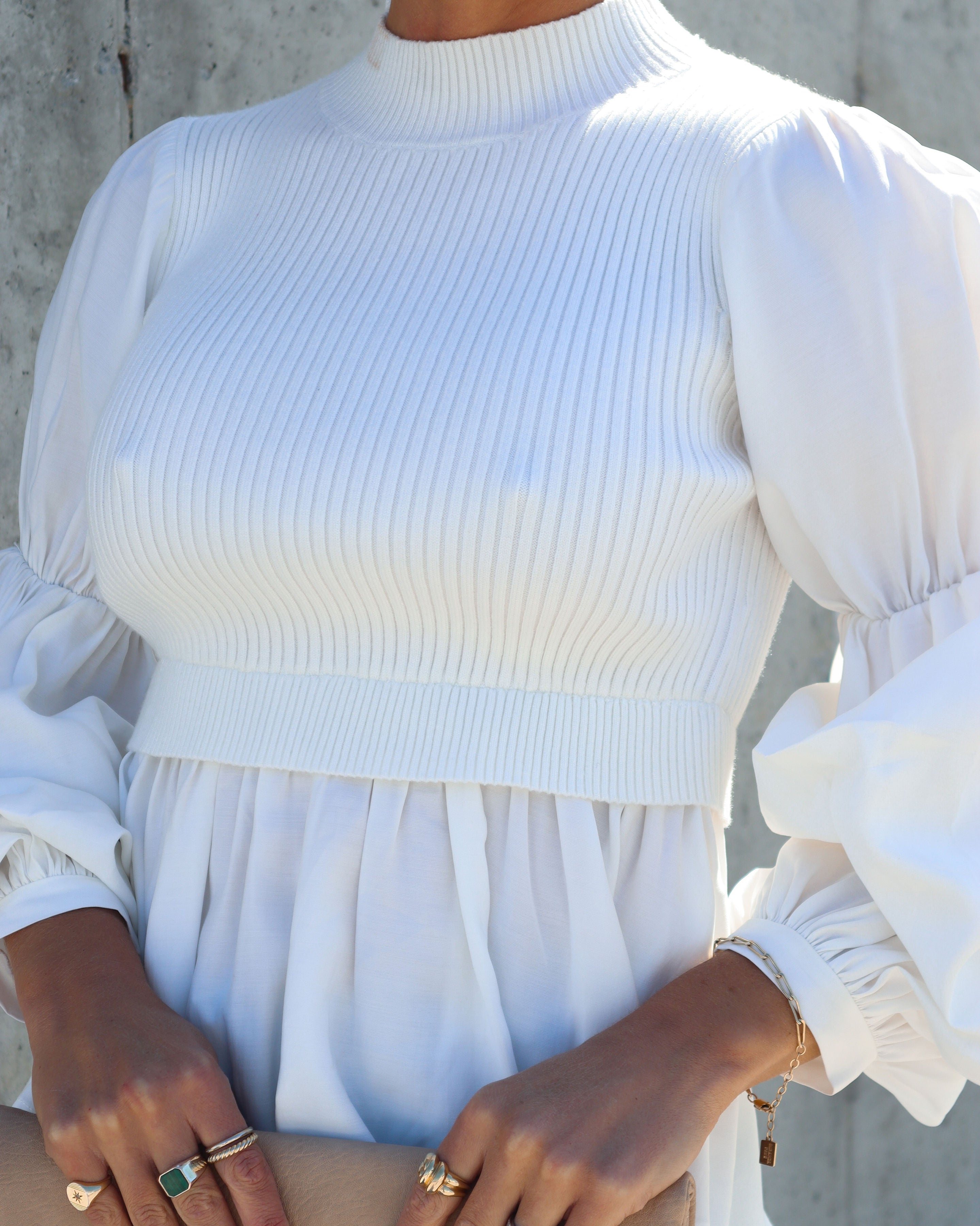 All The Best Contrast Knit Puff Sleeve Top - Ivory - Se7enfashion