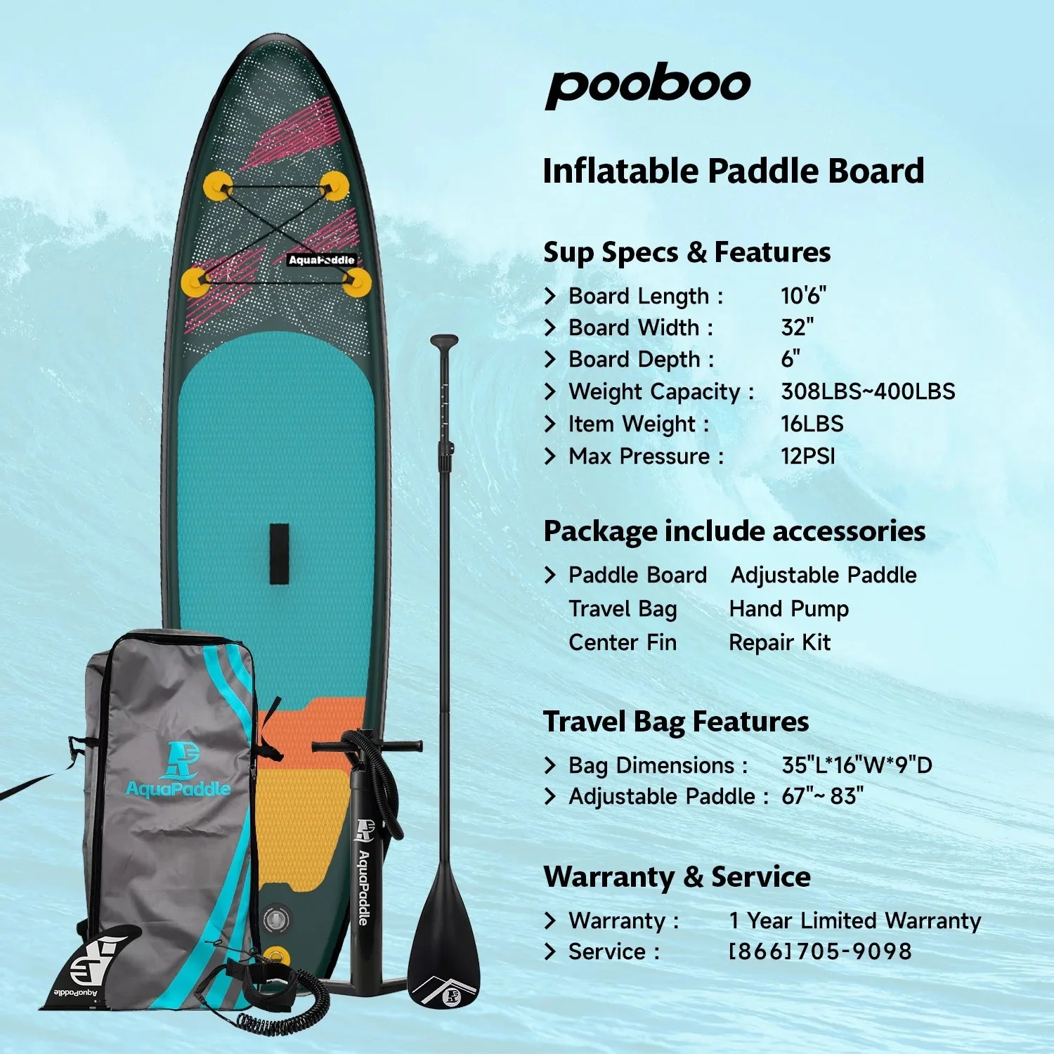 LNOW 10'6 Inflatable Stand Up Paddle Board, 6 ft Thick - Triple Action Pump - Image 7 LNOW 10'6 Inflatable Stand Up Paddle Board, 6 ft Thick - Triple Action Pump - Image 7
