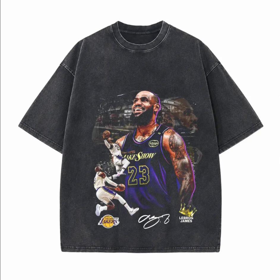 Retro Basketball King #23 Graphic Printed Unisex Washed T-Shirt