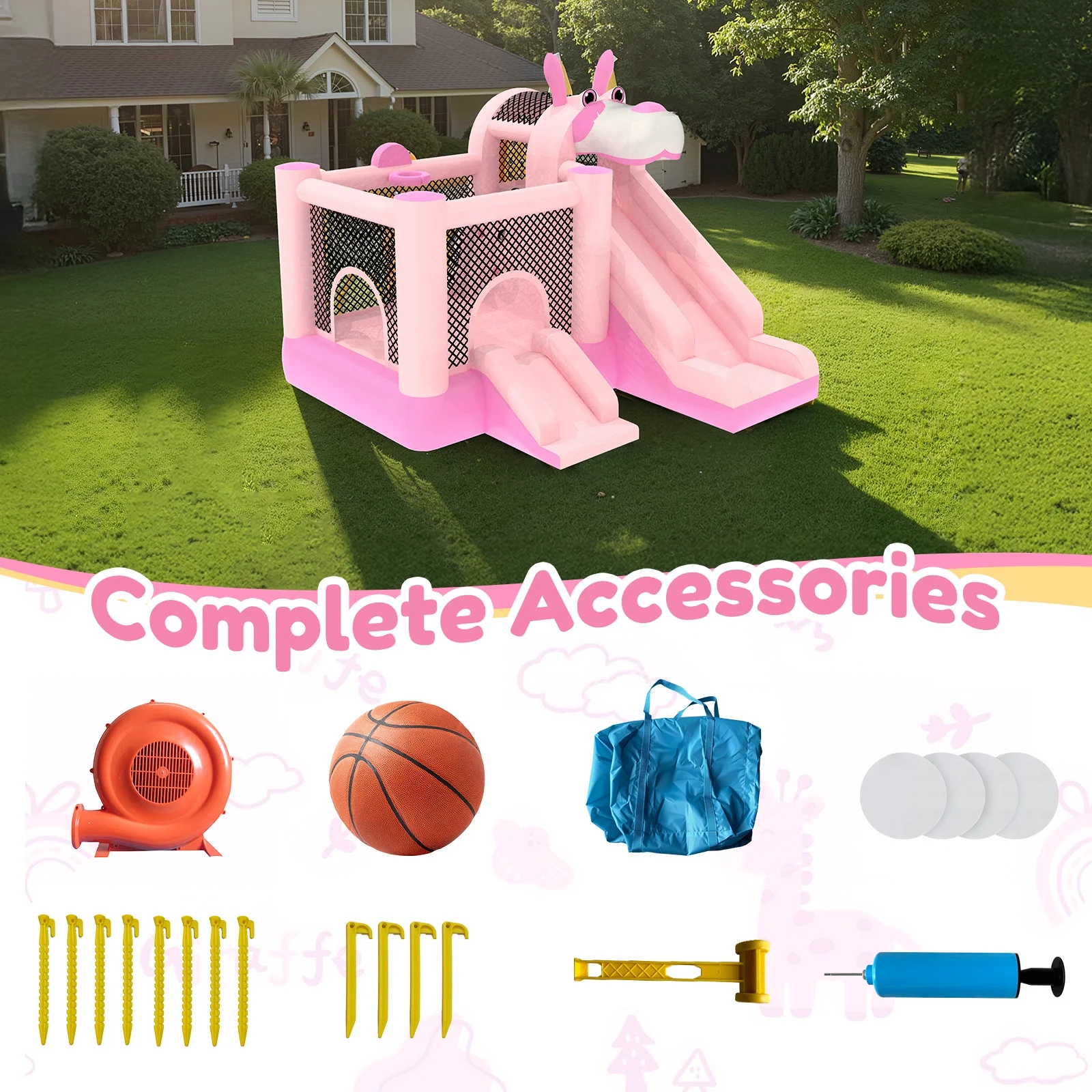 Mukidy 114''x 114'' x 92.5'' Inflatable Bounce Houses for Kids 3-10 with Blower Double Slide and Ball Pit/Indoor Bouncy House, PVC, Child, Teen, Toddler,Blue - Image 26