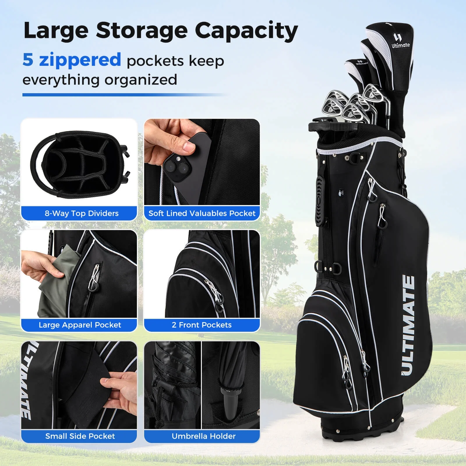 Costway Men's Complete Golf Clubs Package Set 10 Pieces Includes Alloy Driver - Image 22