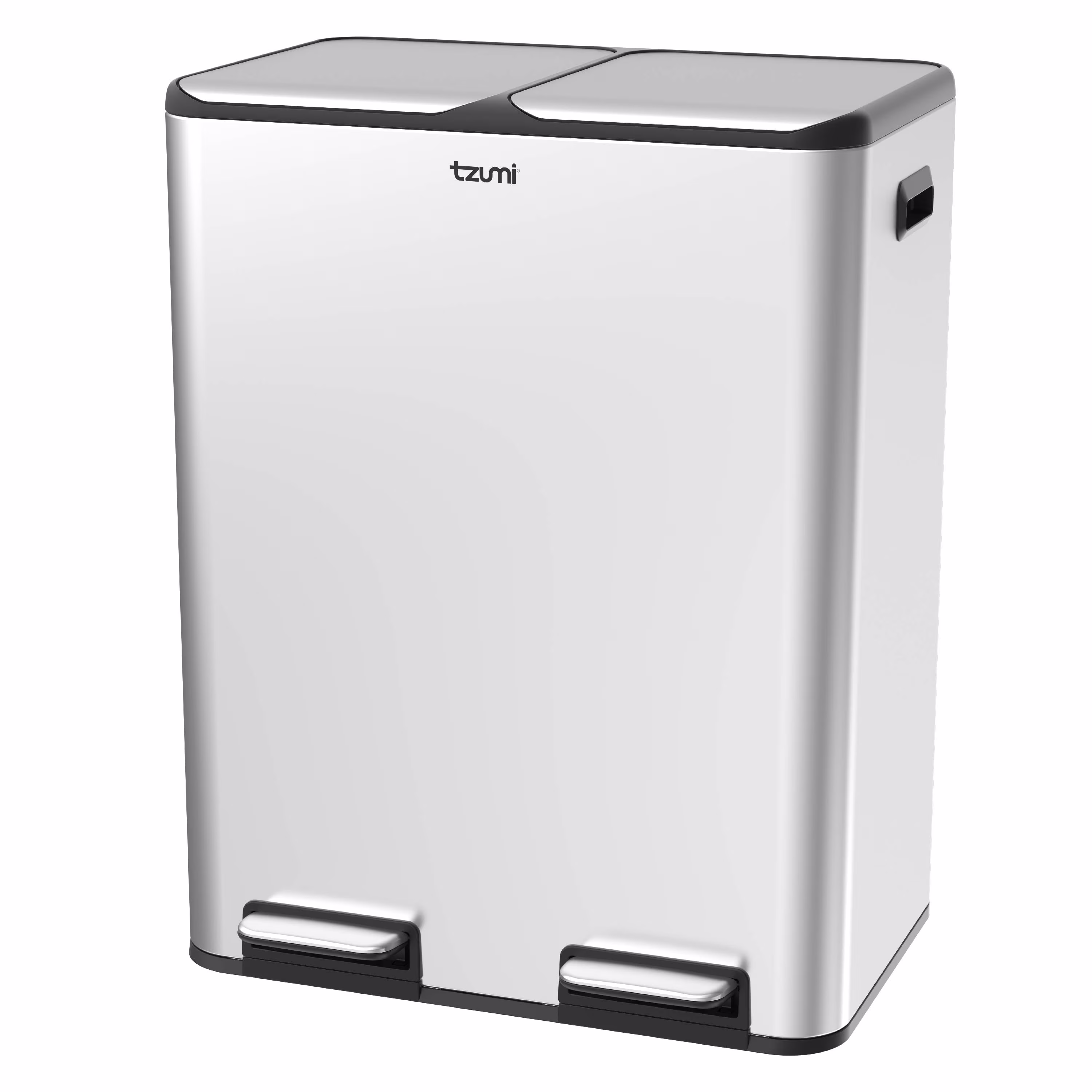 Tzumi Dual-Compartment Recycling Bin Stainless Steel Trash Can for Kitchen, 16 Gallon Total