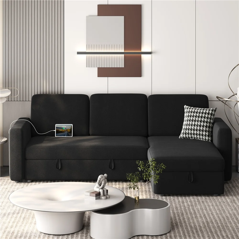 Alden Design Reversible Sectional Sofa with USB & Type-C Ports for Livingroom, Light Gray - Image 20