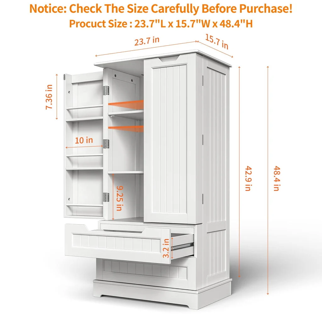 Aiho 47" Kitchen Pantry Storage Cabinet for Kitchen Dining Room - White - Image 6