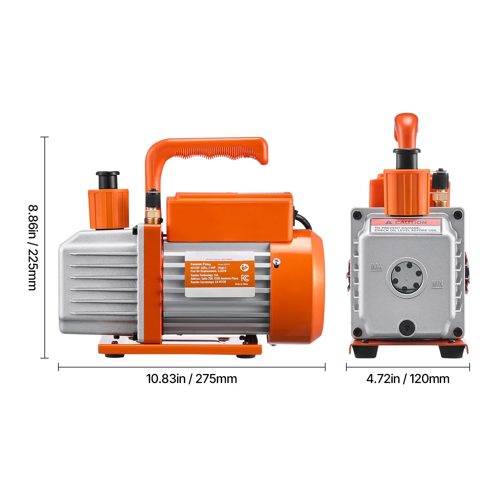 KFFKFF 3.5 CFM AC Vacuum Pump and Gauge Set, Single Stage Rotary Vane HVAC Air Vacuum Pump, A/C Refrigerant Manifold Gauge Kit, with Hoses, for R134a, R12, R22, R502a, R410A, R404, R407C Refrigerants - Image 3
