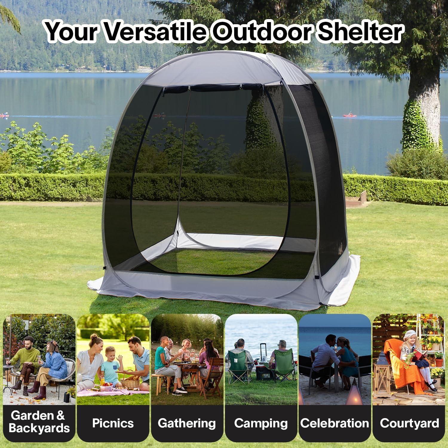 Screen gazebo sleeps 6-10-15 people Igloo-style canopy tent mosquito net on the sides Perfect