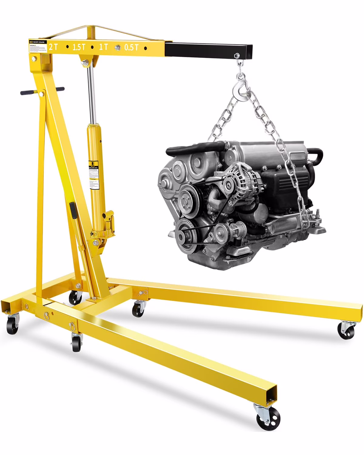 Garvee 2-Ton Shop Crane with Lever, Hydraulic Folding Engine Hoist w/6 Steel Casters - Lift Car Transmissions, Boat Motors, Farm Equipment