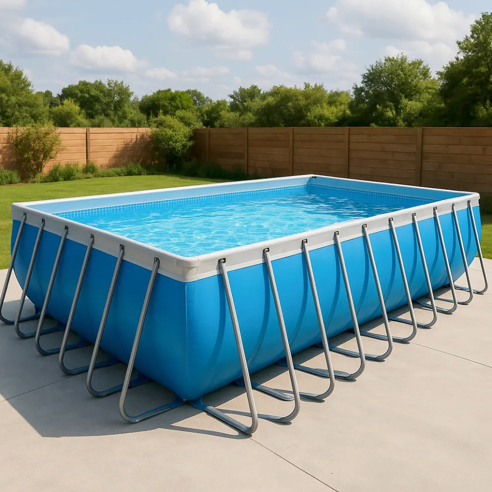 Rectangular Sí Piscina PVC Metal Jardín Piscina tubular rectangular azul blanco PVC y metal para jardín 732x366x132 cm dQNcrOG632CT