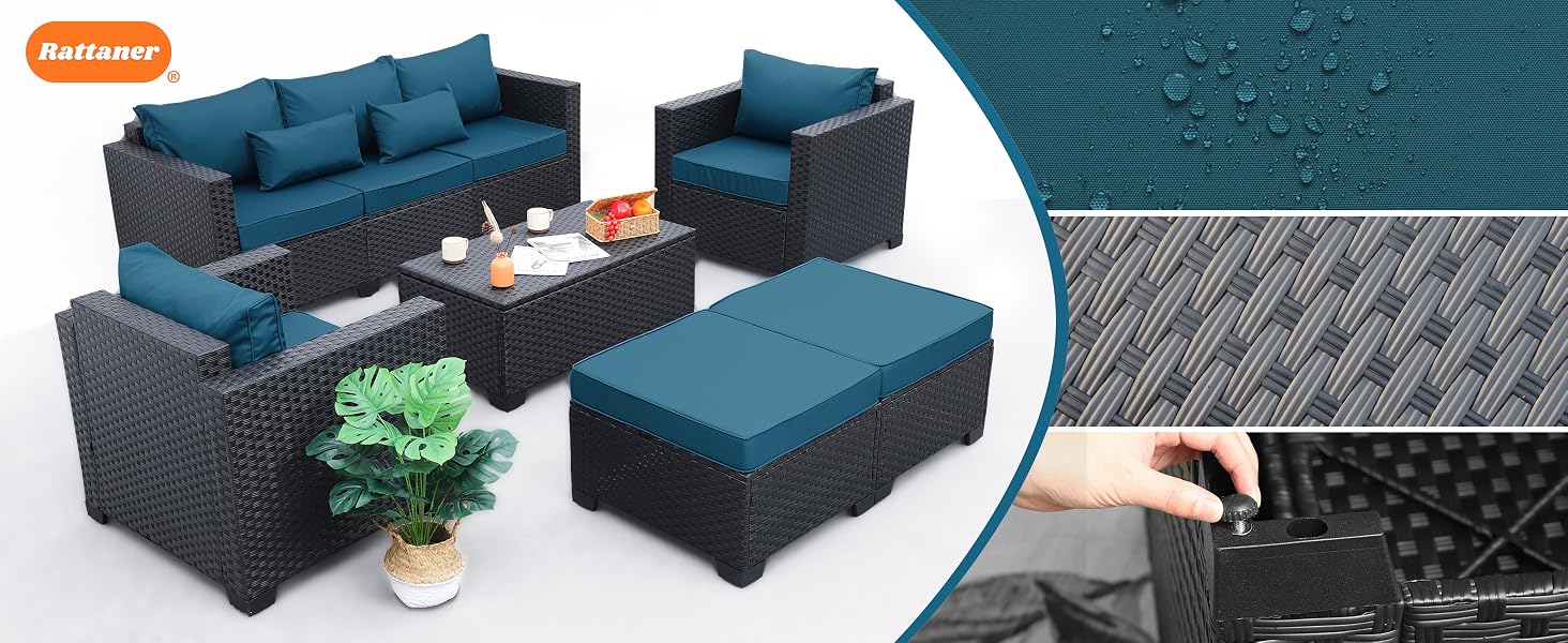 Patio Furniture Set 6-Piece Outdoor Furniture Sets Patio Couch Outdoor Chairs Storage Table