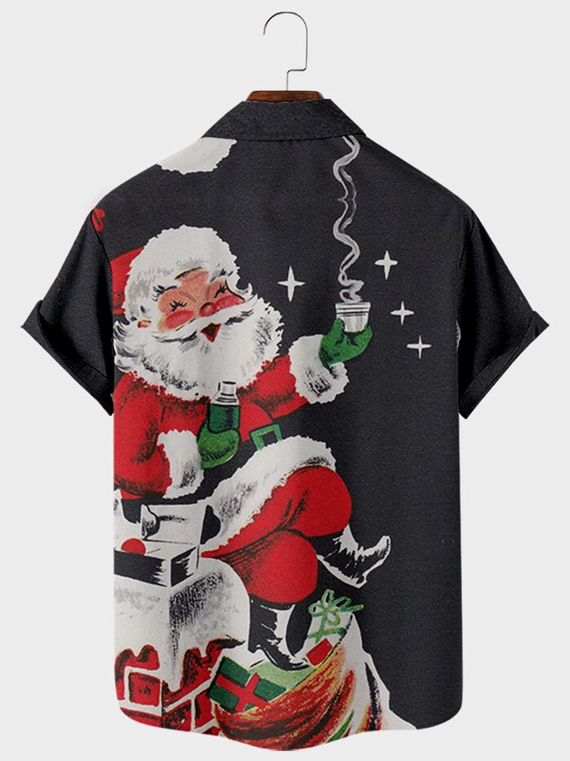 Vintage Joyful Cozy Santa Graphic Short Sleeves Shirts