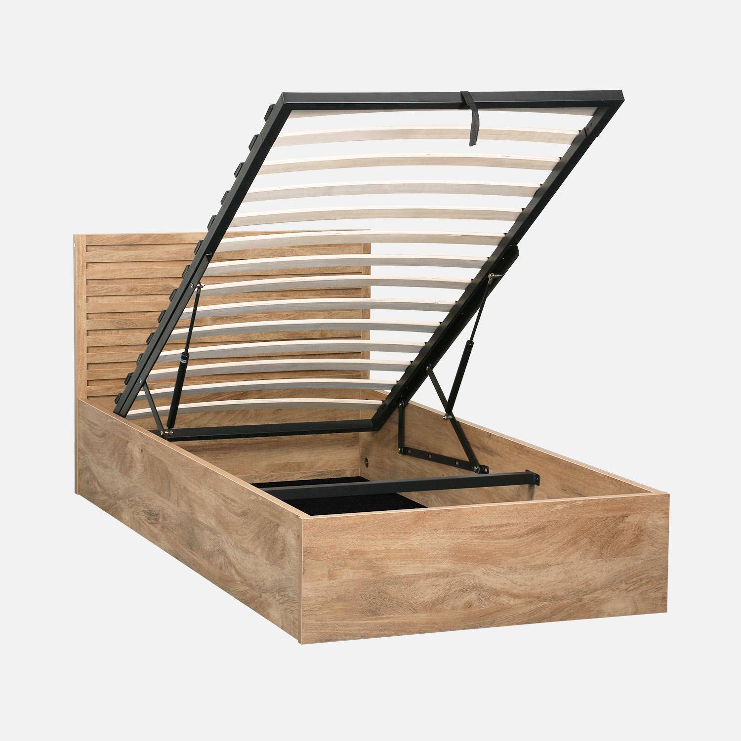 Madere - Cama con cajón, somier de láminas y cabecero 90x190cm decorado en madera
