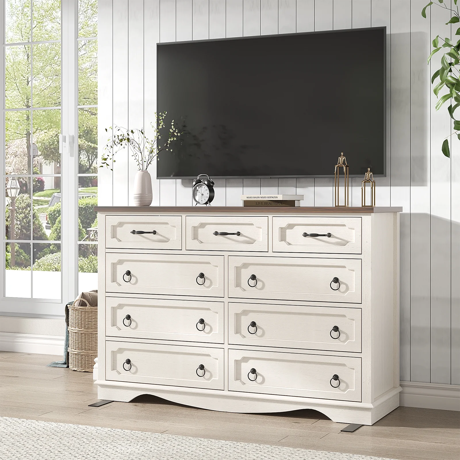 Vabches Farmhouse 6 Drawer Dresser, 43" Tall Chest of Drawers for Bedroom, Living Room, Hallway, Entryway, Antique White - Image 11