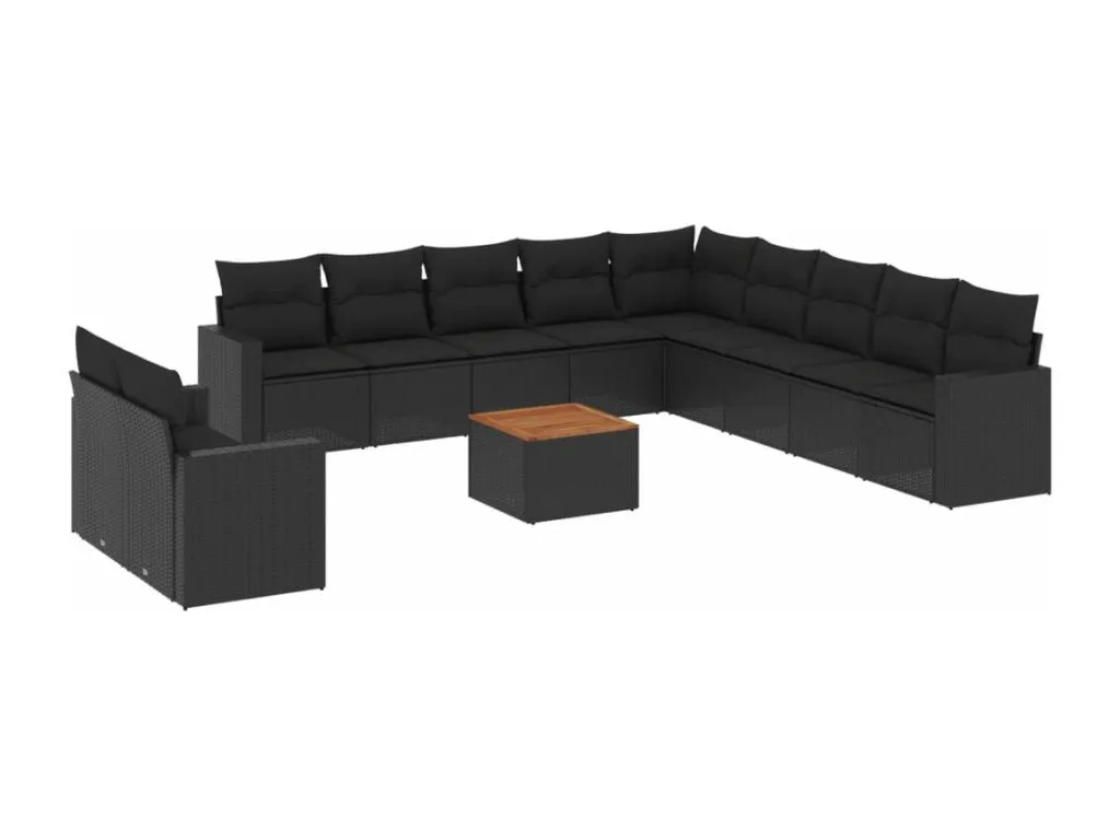 Set de sofás de jardín 12 piezas cojines ratán sintético negro
