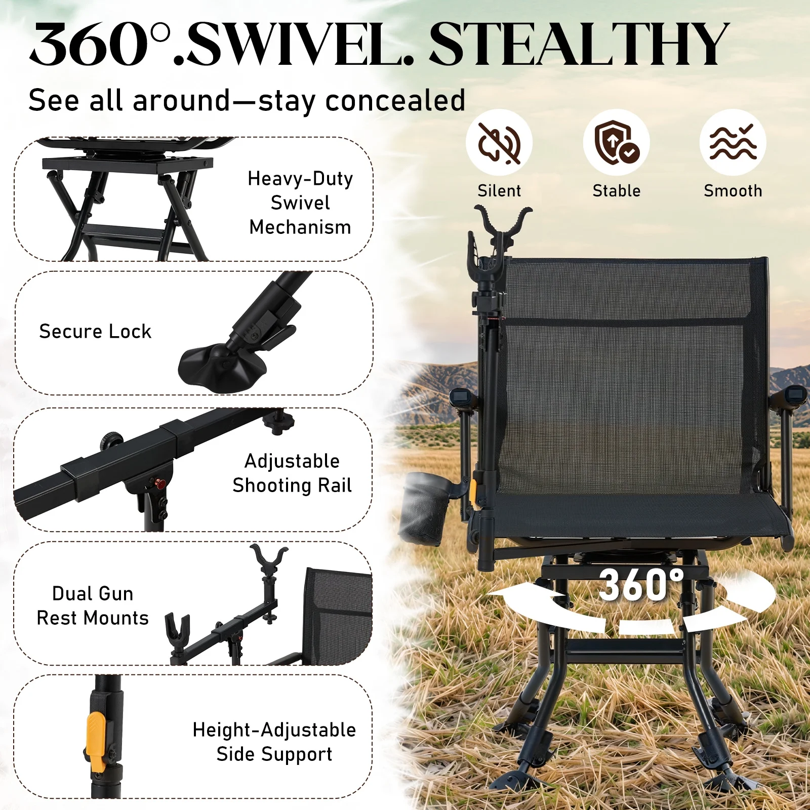 Danrelax 360- Silent Camo Hunting Blind Chair, Armrests, Side Pouch, Telescopic Legs - Image 42