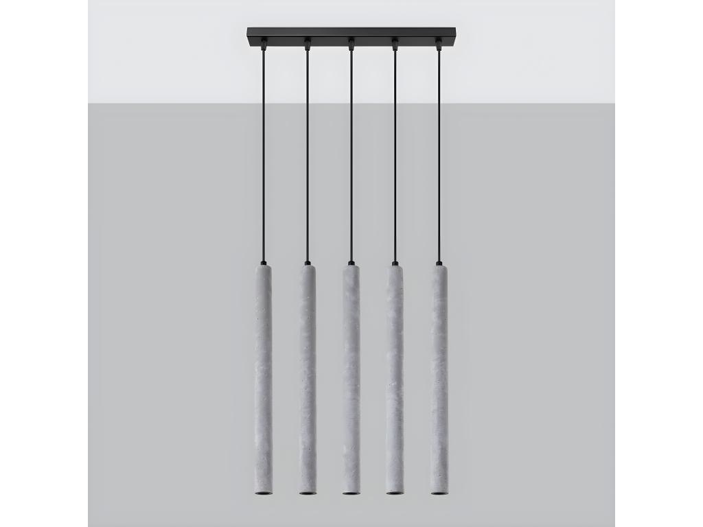 Lámparas colgantes Pastelo moderno de concreto - 5 fuentes luminosas - L.45 x A.110 cm - gris