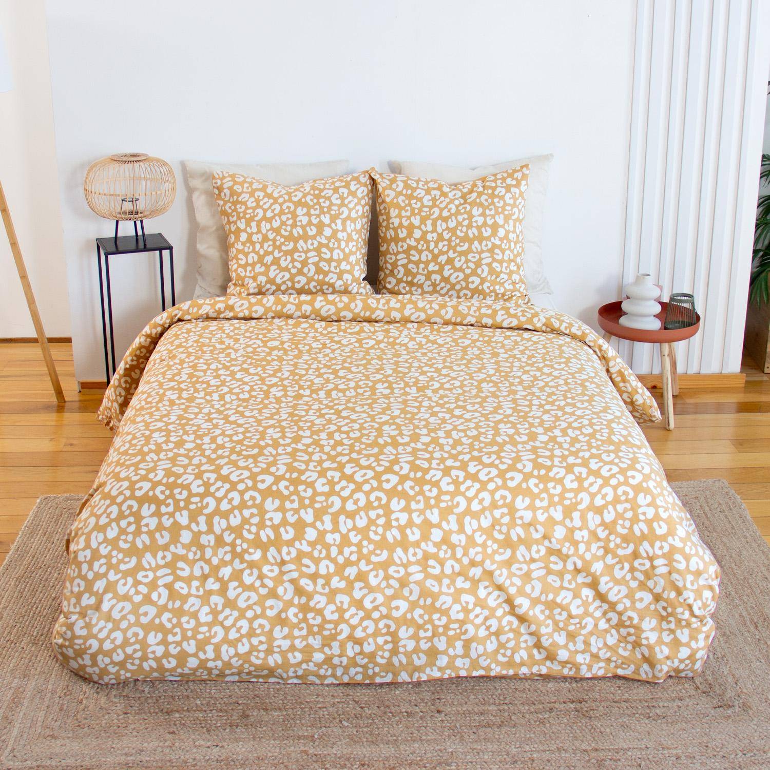 Juliette - ropa de cama de algodón con estampado de leopardo amarillo, 2 plazas