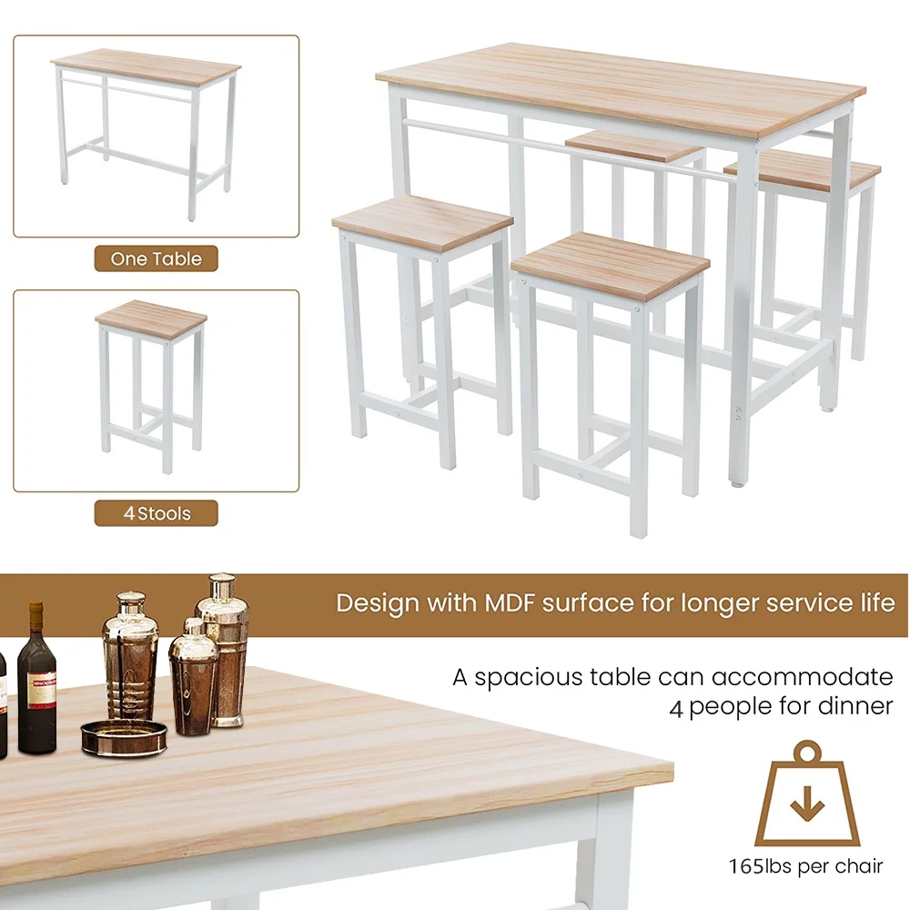 Counter Height Table Set of 5, Breakfast Bar Table and Stool Set, Minimalist Dining Table with Backless Stools, Wood Top Pub Table & Chair Set for Kitchen Apartment Bistro - Space Saving - Image 39