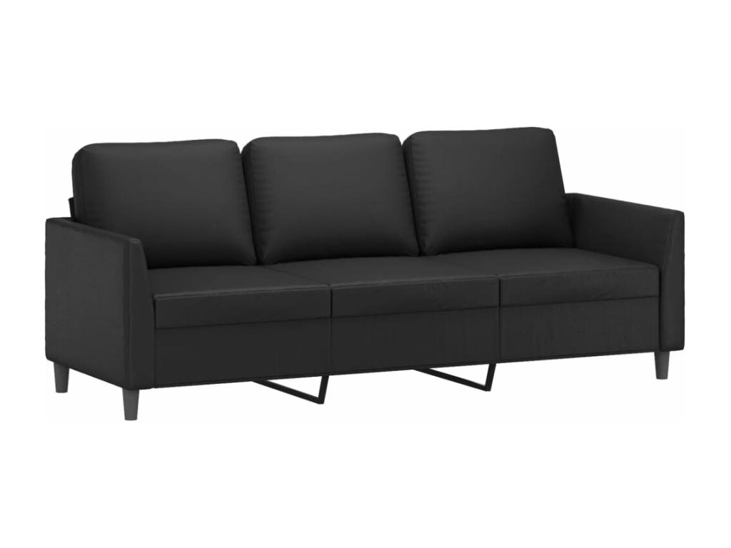 Sofá de 3 plazas con taburete cuero sintético negro 180 cm