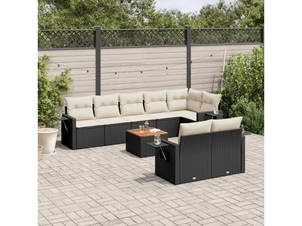 Hogarmini Set de sofás de jardín 8 piezas y cojines ratán sintético negro 45497kvql