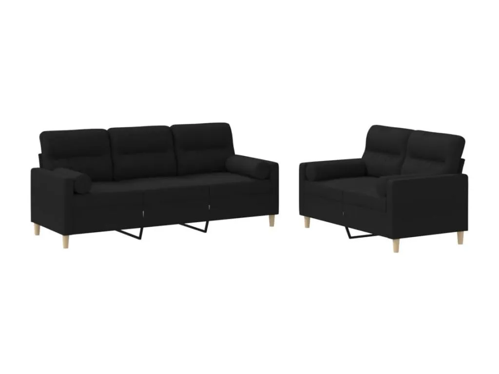 Juego de sofás con cojines 2 piezas tela negro 10235mzqz