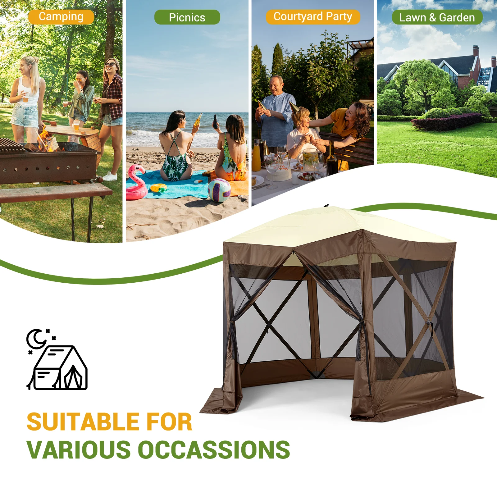 Pop Up Gazebo,Portable Outdoor Camping Canopy Screen Tent With Waterproof 6 Sidewalls&Mosquito Netting,Easy Up Windproof & Waterproof Party Tent For Lawn Garden Backyard,Grey/Brown - Image 6