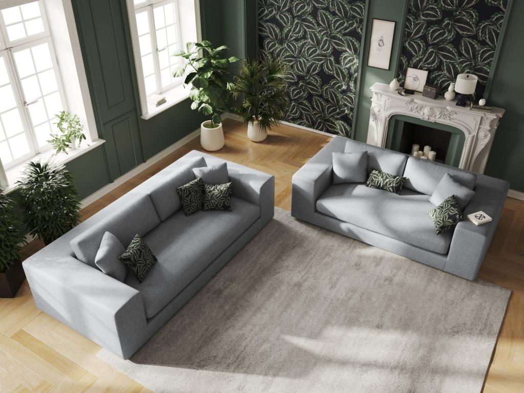 Mubdelu - Sofá "Tendance" 3 plazas de tejido estructural gris claro - 220x122x72cm