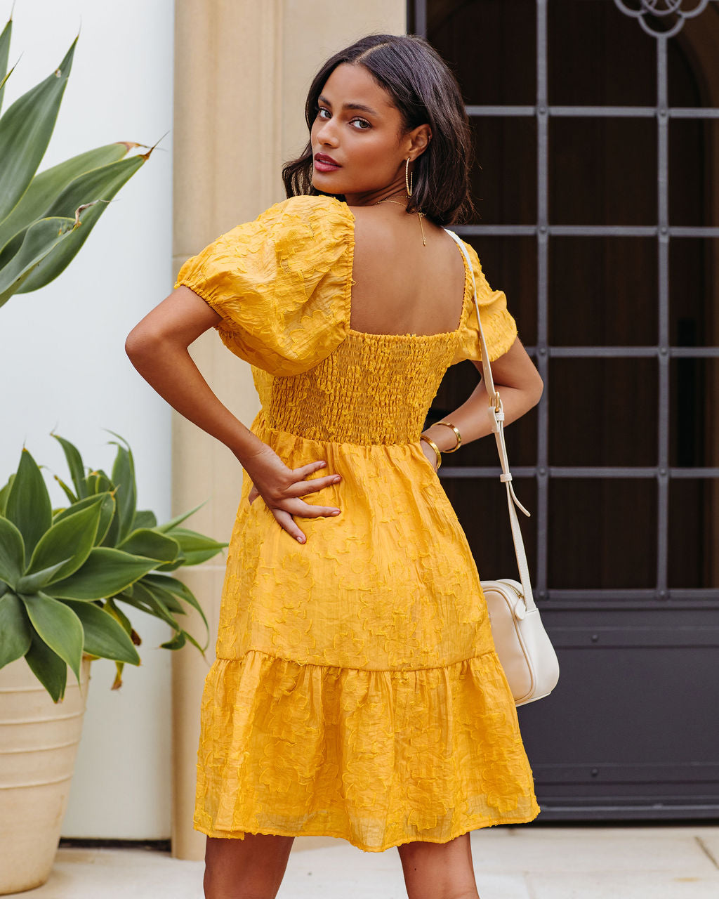 Picking Daisies Puff Sleeve Babydoll Mini Dress - Mustard Yellow - SALE - Se7enfashion