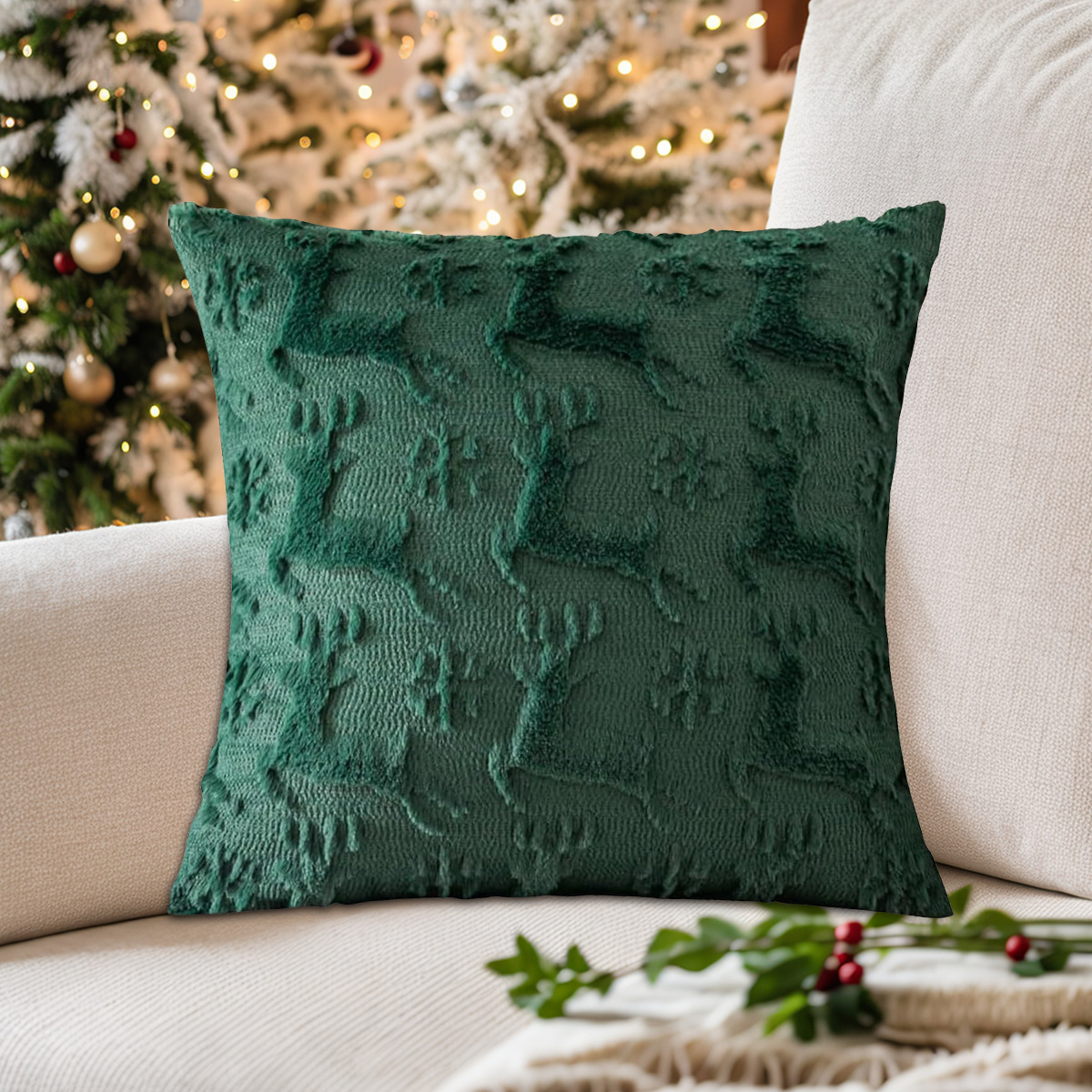 Luxury Christmas Throw Pillow Covers Soft Knit Plush Tufted Embossed Santa Tree Elk Square Decor Cushion Covers For Sofa Bedroom