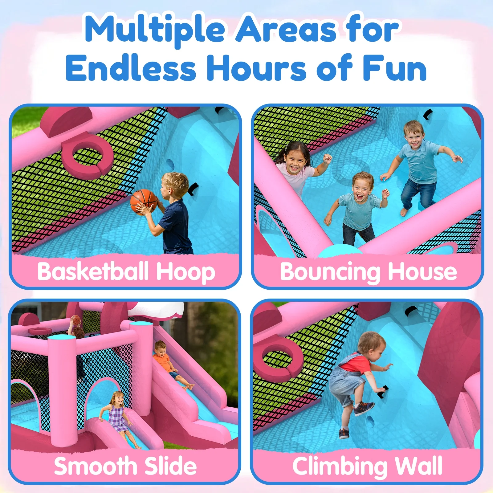 Mukidy 114''x 114'' x 92.5'' Inflatable Bounce Houses for Kids 3-10 with Blower Double Slide and Ball Pit/Indoor Bouncy House, PVC, Child, Teen, Toddler,Blue - Image 14