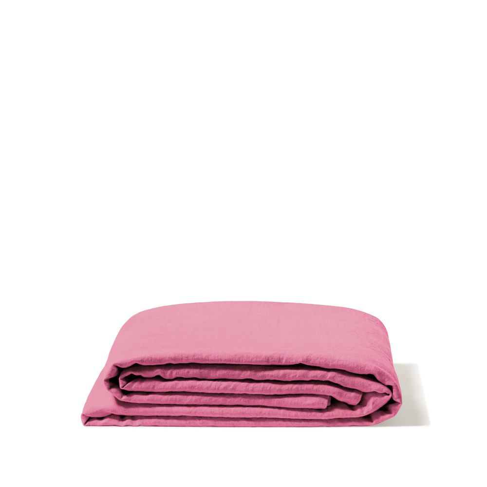 Drap plat en lin lavé - Rose Garance