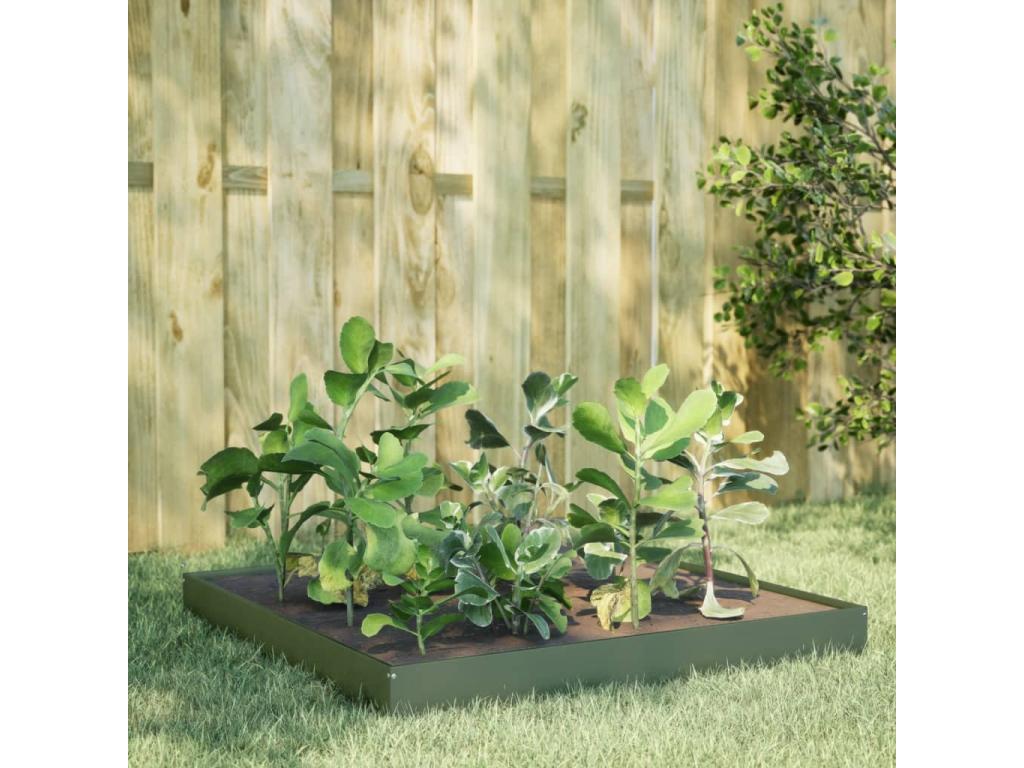 Arriate de acero verde oliva 100x100x18,5 cm