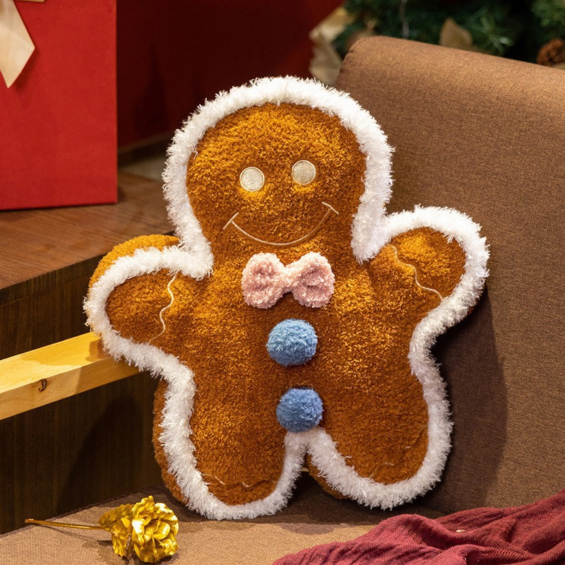 Gingerbread Man Shaped Plush Pillow Soft Fluffy Sherpa Cartoon Christmas Decor Plush Toy for Home Decor Holiday Gift
