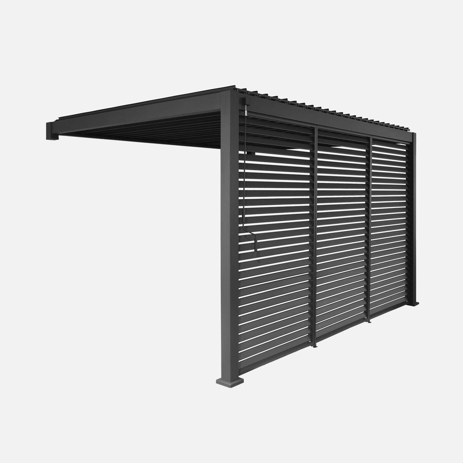 Triomphe 3x4m adosada + accesorios - Pérgola bioclimática de aluminio adosada 3x4m + 3 persianas 1.3m