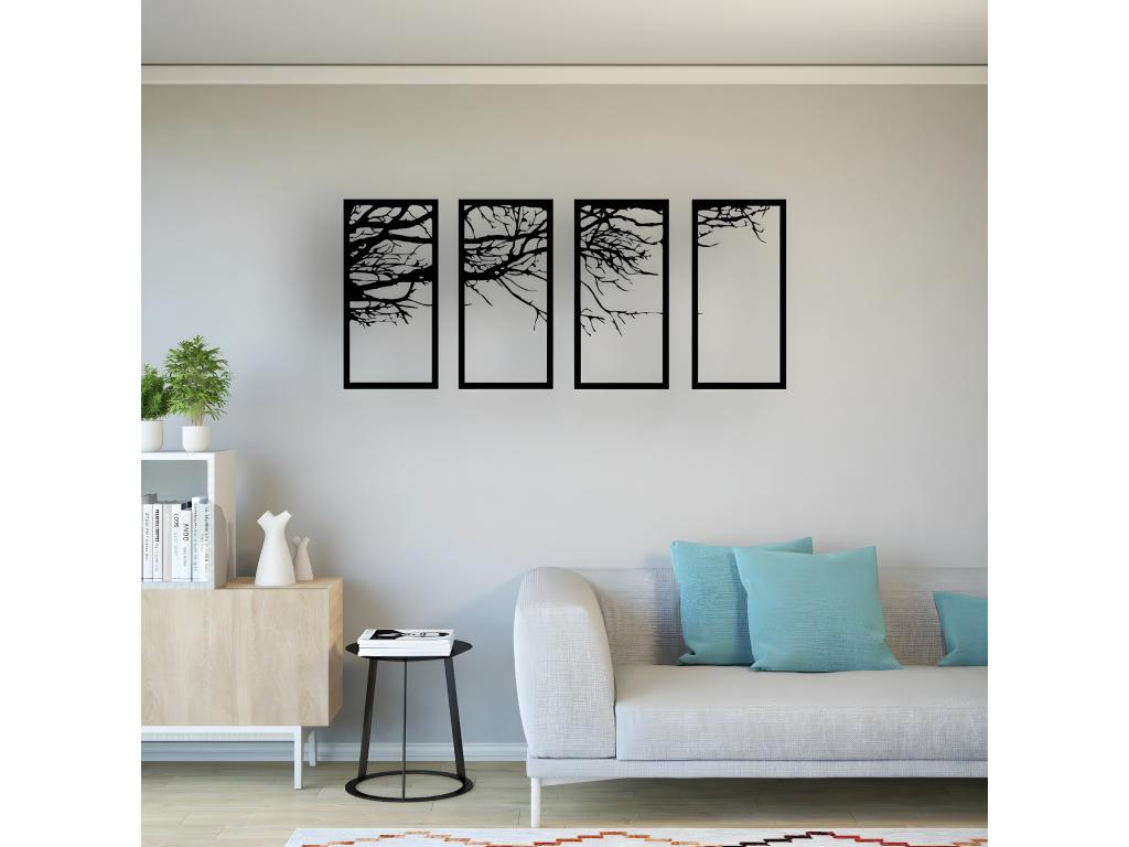 Decoración de Pared de Metal Árbol 23, Negro, 135x1,5x60 cm,, Tucasago