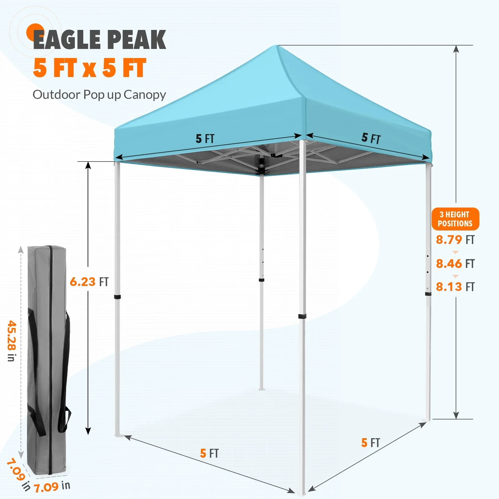 EAGLE PEAK 5x5 Pop up Canopy Tent Instant Outdoor Canopy Easy Set - up Straight Leg Folding Shelter（blue）