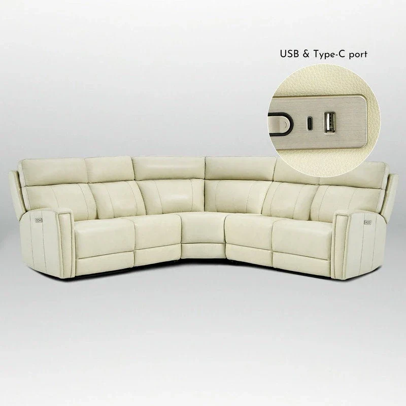104" 3-Color Genuine Leather Power Reclining Sectional Sofa with Zero Gravity Feature, USB & USB-C Ports, and 2 Stationary Armless Chairs