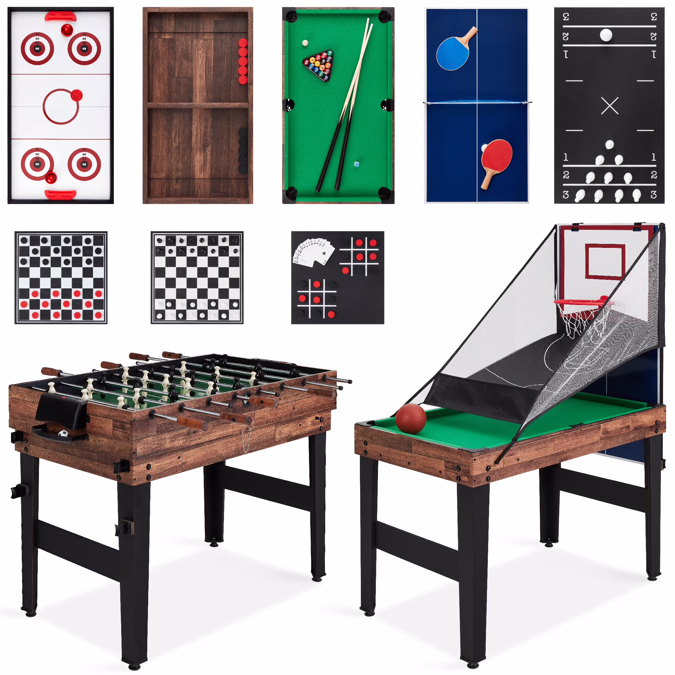 Best Choice Products 13-in-1 Combo Game Table Set w/ Ping Pong, Foosball, Basketball, Hockey, Archery - Natural - Image 7