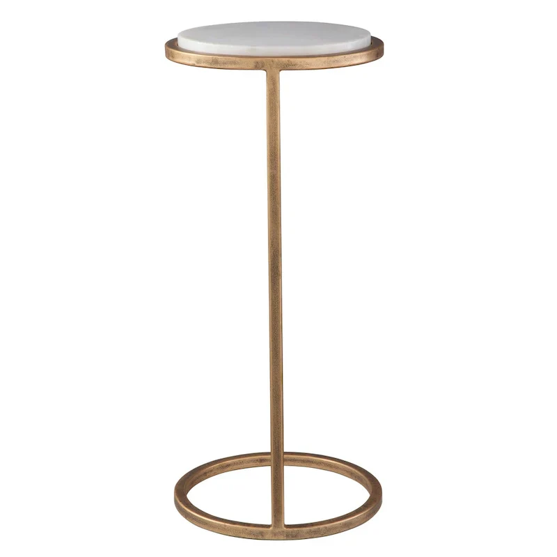 Copper Grove Vintage Gold Iron and White Marble Accent Table