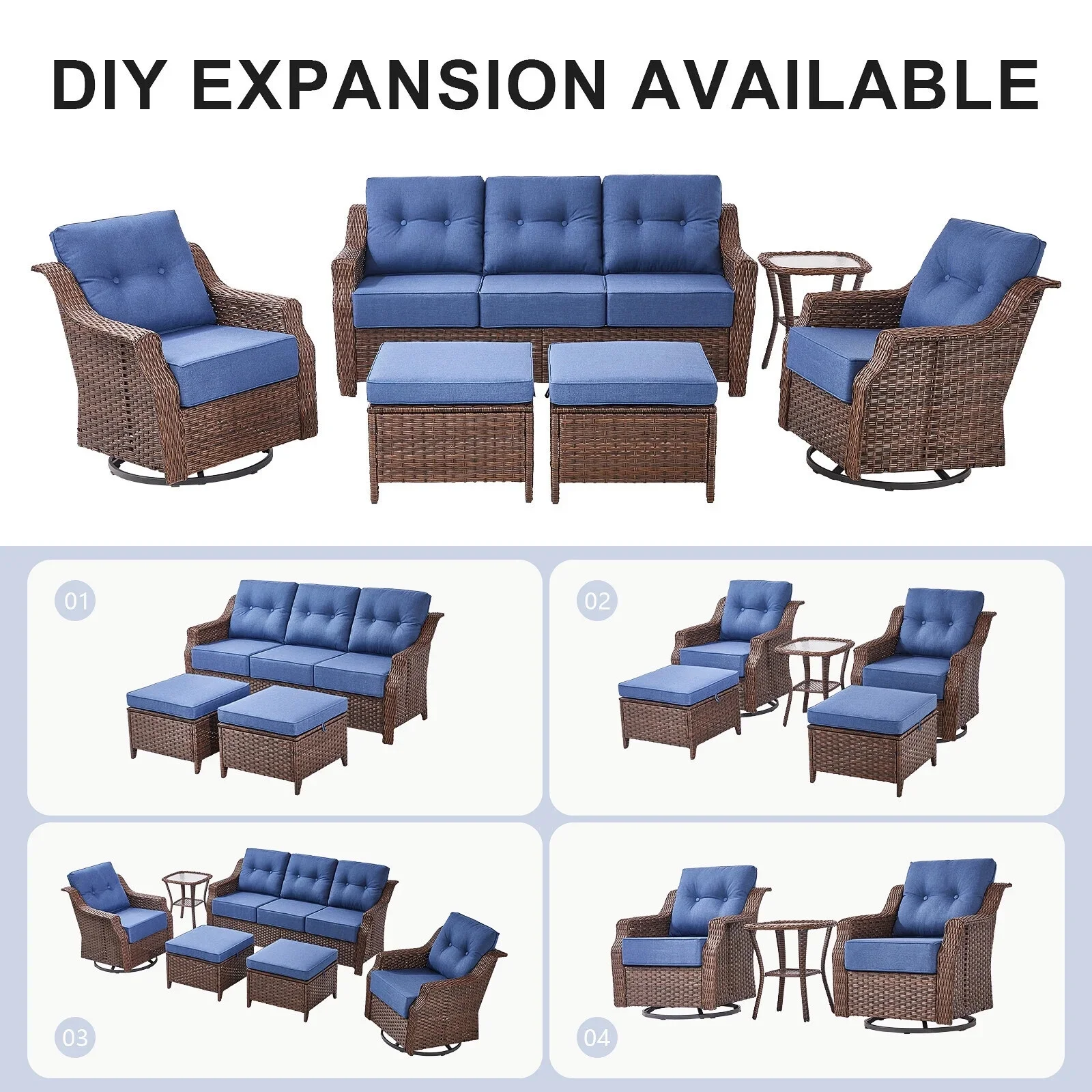 Bellefurn Outdoor Patio Furniture Set with Fire Pit and Swivel Rocker Chair,High-Back Wicker Outdoor Conversation Sets with 3 Seater Couch and Side Table Set for Porch,Deck,Garden - Image 29