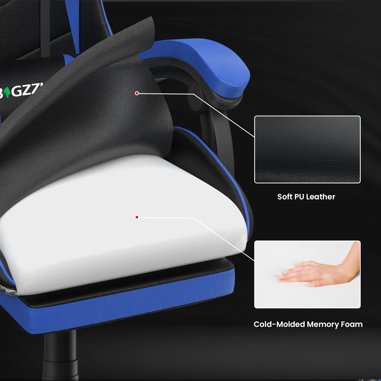 Bigzzia Gaming Chair Office Chair, Ergonomic Game Chair with Height Adjustable Headrest and Lumbar Support for Adults Teens, Black & White - Image 29