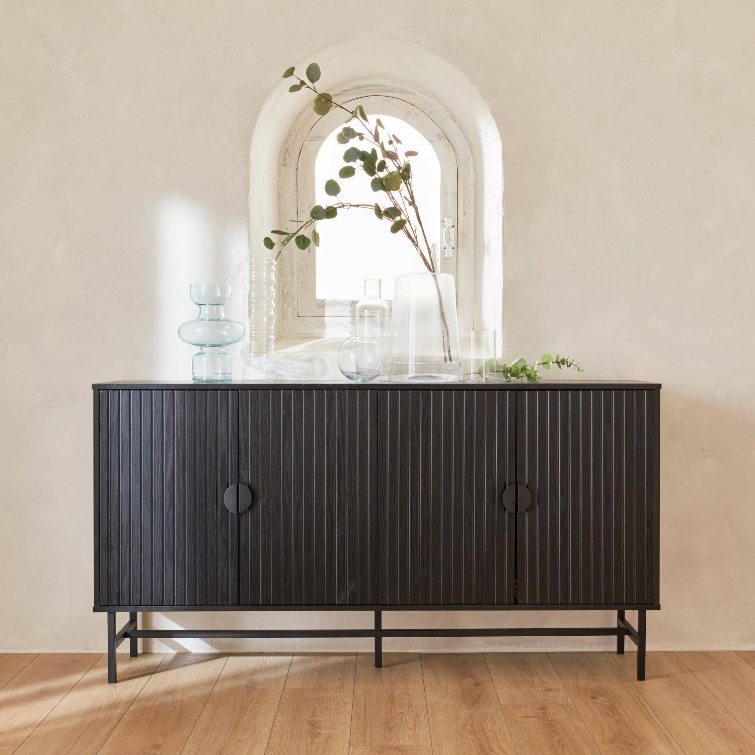 Bazalt - Aparador con efecto madera de 4 puertas, 157.5cm