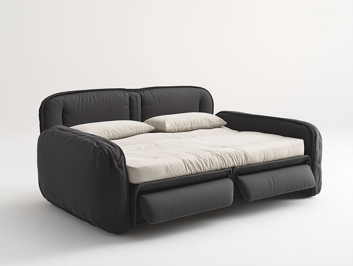 Sofá cama moderno gris oscuro de tela 200x150cm para sala de estar multifuncional y elegante ZE8015997