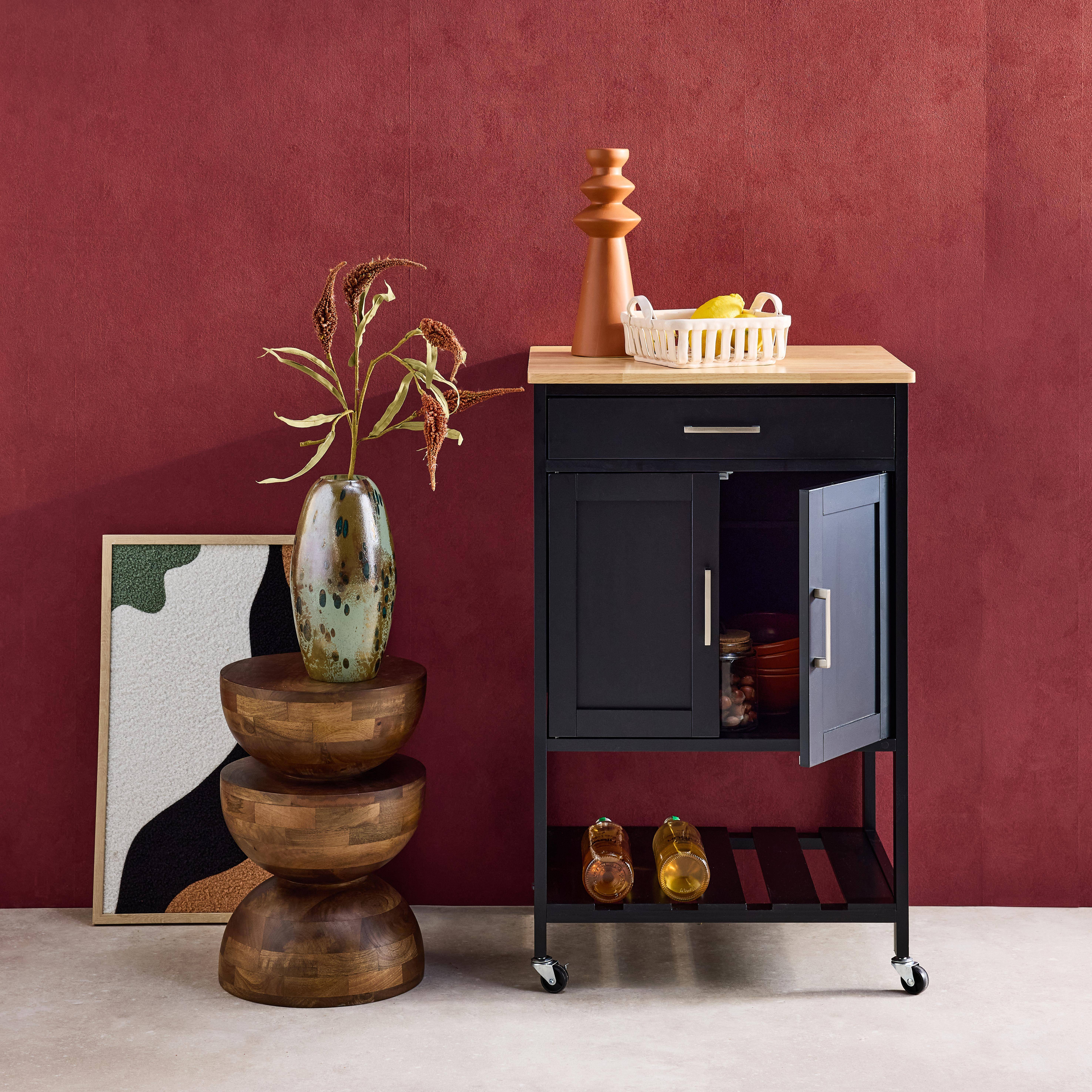 Bendor - Carro de cocina con encimera de madera de pino