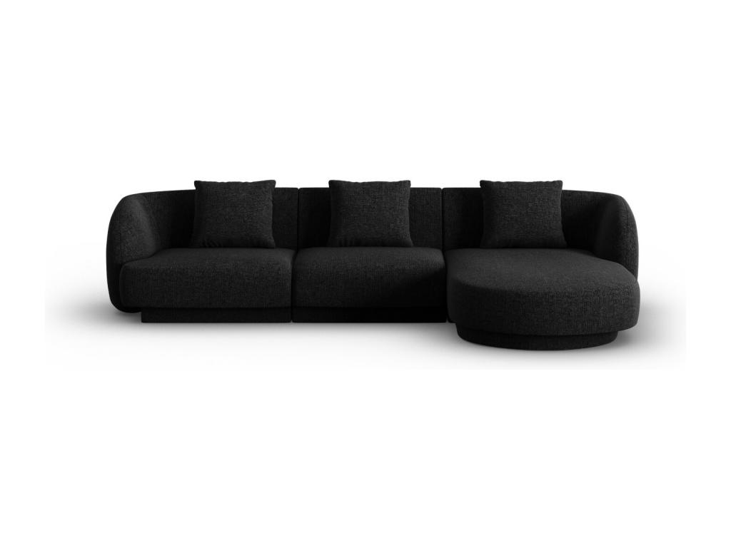 Pratcas - Sofá esquinero derecho "Tulum" 4 plazas de tejido chenilla negro - 255x156x70cm