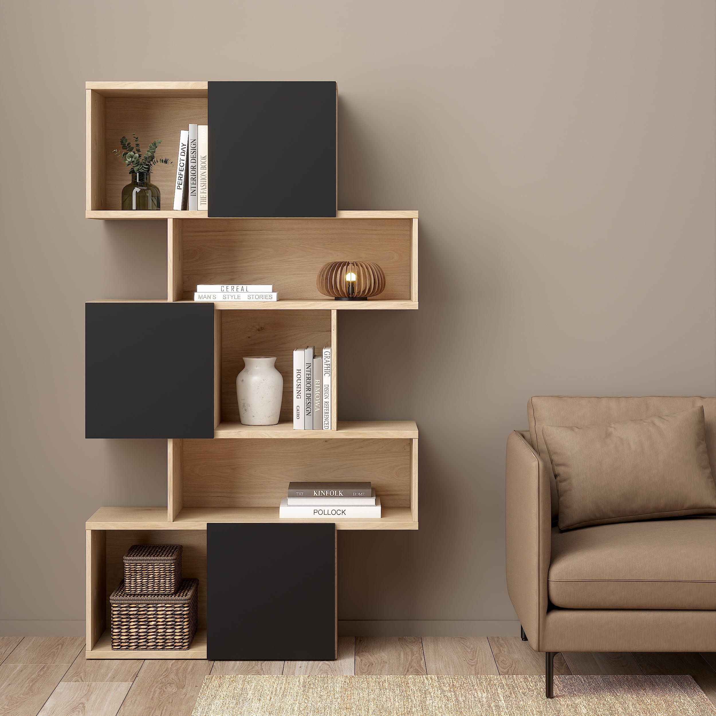 Blokker basic Puzzle Boekenkast Asymmetrisch - Zwart
